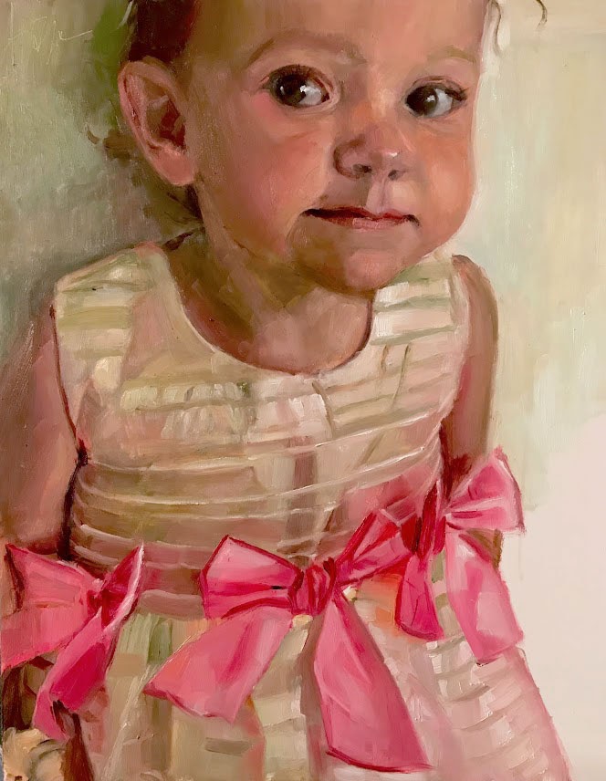 Painting Of Girl With Pink Bow Dress